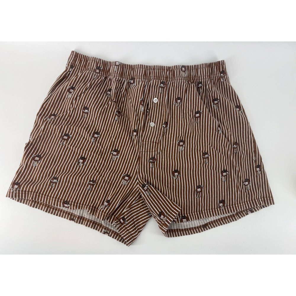 M&M's Brown Character Striped Boxer Shorts Mens Size L Brown White 100% Cotton